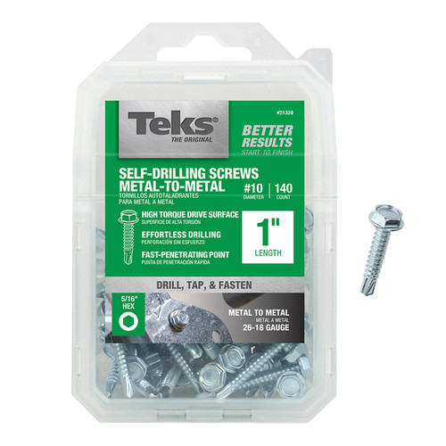 Teks - 21328 - No. 10 x 1 in. L Hex Washer Head Zinc-Plated Steel Sheet Metal Screws - 140/Pack