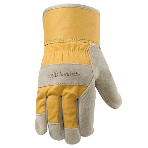 Wells Lamont - 4113M - Women's Cowhide Leather Work Gloves Gray/Yellow M - 1/Pack