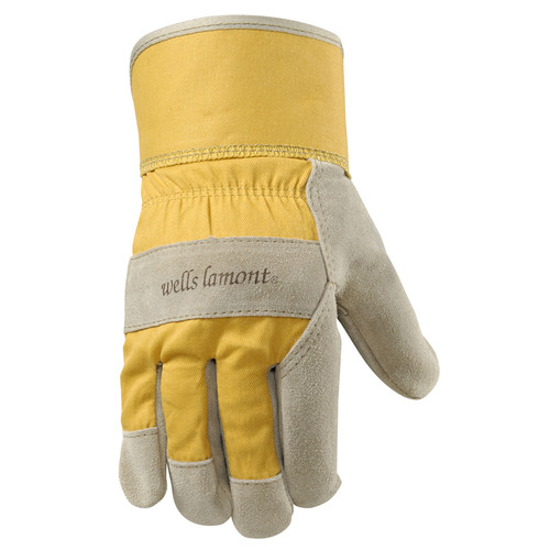 Wells Lamont - 4113S - Women's Cowhide Leather Work Gloves Gray/Yellow S - 1/Pack