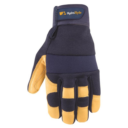 Wells Lamont - 3207L - HydraHyde Men's Cowhide Leather Water Resistant Work Gloves Blue/Yellow L 1 pair