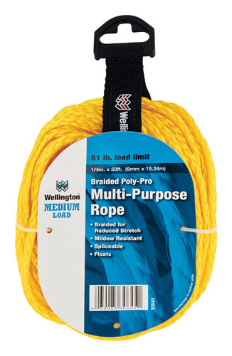 Wellington - P2416K0050Y01 - 1/4 in. Dia. x 50 ft. L Yellow Braided Poly Rope