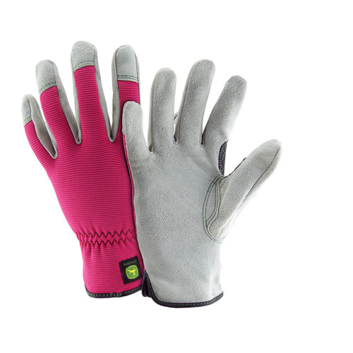 West Chester - JD00016-WSM - John Deere Women's Leather/Spandex Performance/Hi-Dexterity Work Gloves Pink S/M