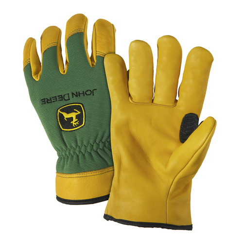 West Chester - JD00008-XL - John Deere Unisex Deerskin Leather Work Gloves Green/Yellow XL 1 pair
