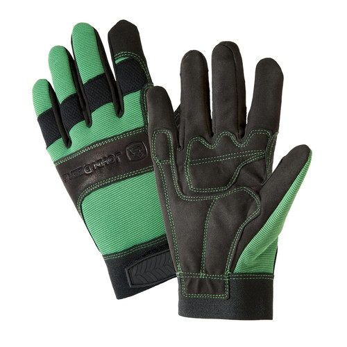 West Chester - JD00010G-XL - John Deere Leather/Spandex Hi-Dexterity Work Gloves Black/Green XL 1 pair