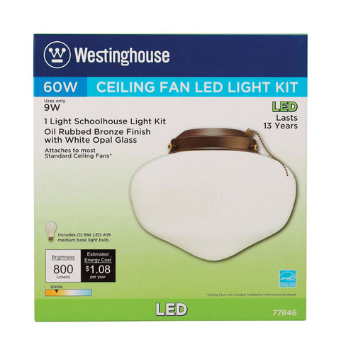 Westinghouse - 77846 - Oil Rubbed Bronze White Schoolhouse Ceiling Fan Light Kit