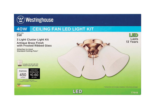 Westinghouse - 77848 - Antique Brass White Cluster Ceiling Fan Light Kit