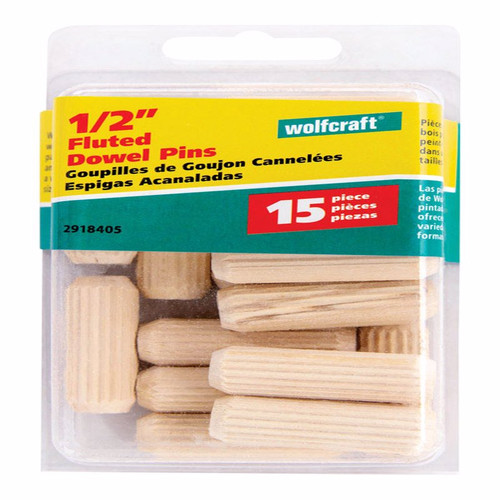 Wolfcraft - 2918405 - Fluted Hardwood Dowel Pin 1/2 in. Dia. x 1-1/2 in. L - 1/Pack Natural