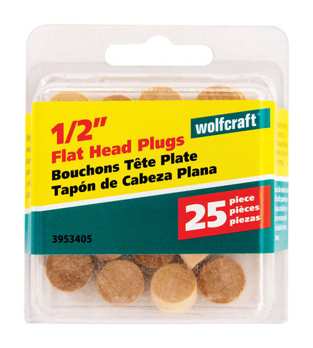 Wolfcraft - 3953405 - Flat Birch Head Plug 1/2 in. Dia. x 1/4 in. L - 1/Pack Natural