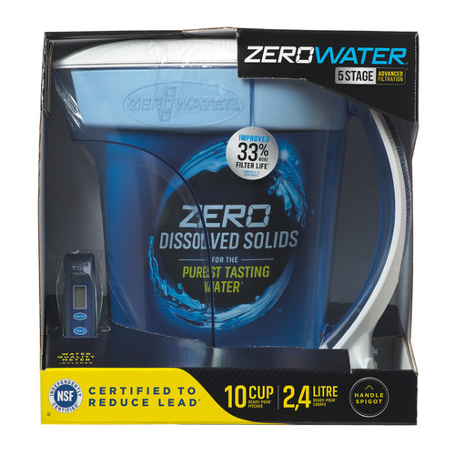 ZeroWater - ZD-010 - Ready Pour 10 cups Blue/Clear Water Filtration Pitcher