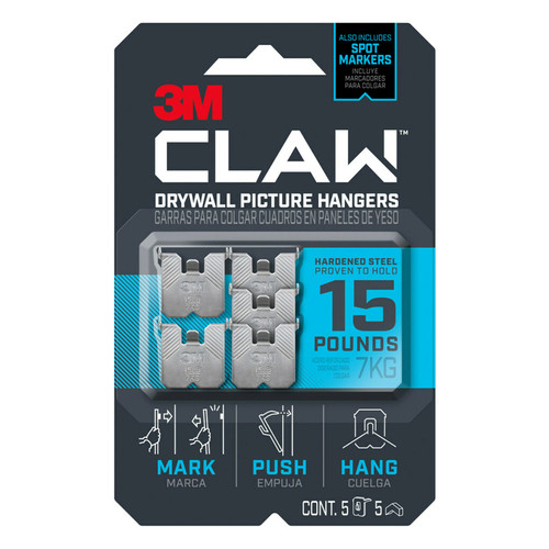 3M - 3PH15M-5ES - Claw Silver Drywall Picture Hanger 15 lb 5 pk