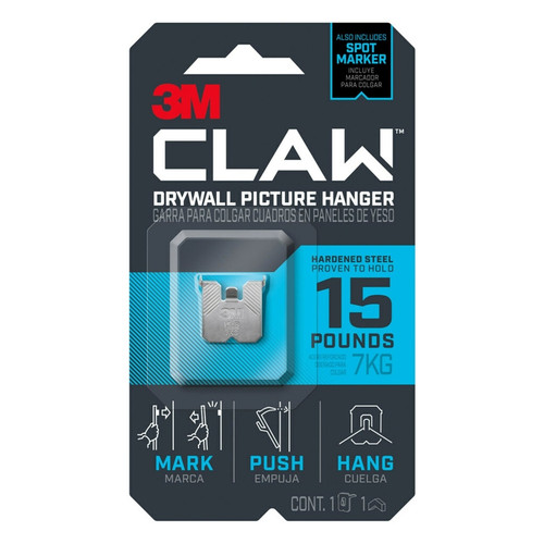 3M - 3PH15M-1ES - Claw Silver Drywall Picture Hanger 15 lb 1 pk