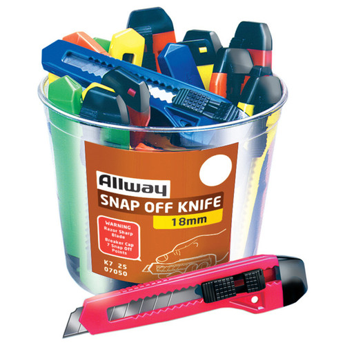 Allway - K7-25 - 6-1/4 in. Snap-Off Utility Knife Assorted 25 pk