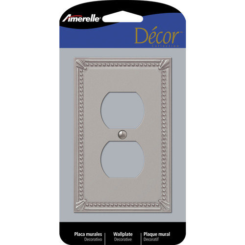 Amerelle - 74DBN - Imperial Bead Brushed Nickel Gray 1 gang Metal Duplex Outlet Wall Plate 1 pk