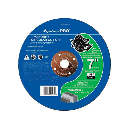 Avanti Pro - PBD070125L01C - 7 in. D X 5/8 in. S Aluminum Oxide Masonry Cut-Off Disc