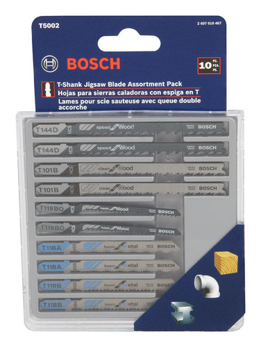 Bosch - T5002 - High Carbon Steel T-Shank Jig Saw Blade Set Assorted TPI 10 pk