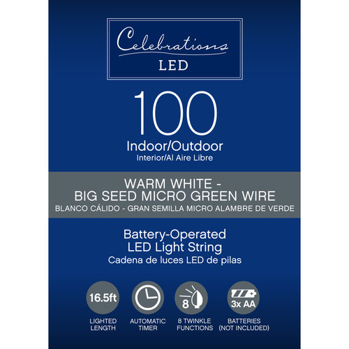 Celebrations - MICB-GR100-CW2A - LED Micro Dot/Fairy Clear/Warm White 100 ct String Christmas Lights 16.5 ft.
