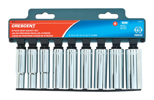 Crescent - CSAS7N - Assorted Sizes S X 3/8 in. drive S Metric 6 Point Deep Deep Well Socket Set 9 pc