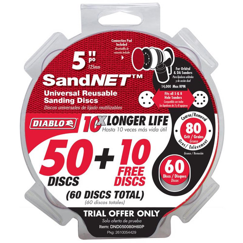 Diablo - DND050080H60P - SandNet 5 in. Ceramic Blend Hook and Lock Sanding Disc 80 Grit Coarse 50 pk