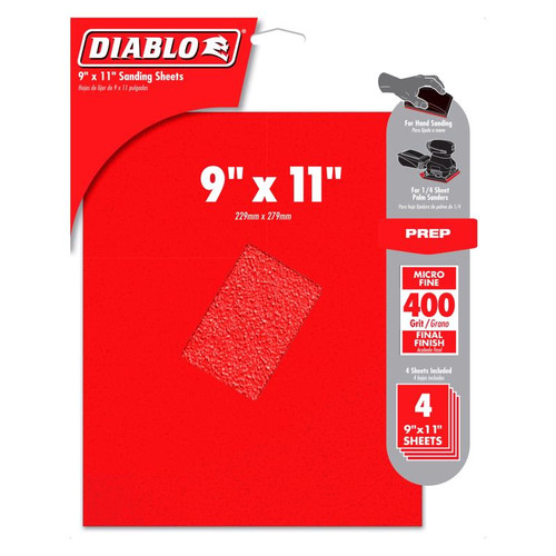Diablo - DCS911400S04G - 9 in. L X 11 W 400 Grit Aluminum Oxide Sanding Sheet 4 pk