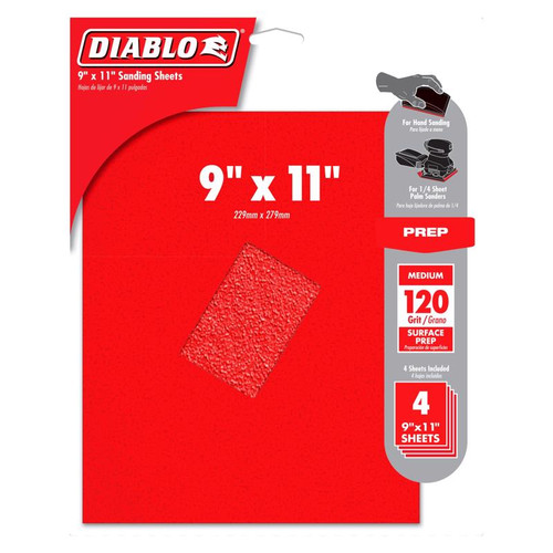 Diablo - DCS911120S04G - 9 in. L X 11 W 120 Grit Aluminum Oxide Sanding Sheet 4 pk