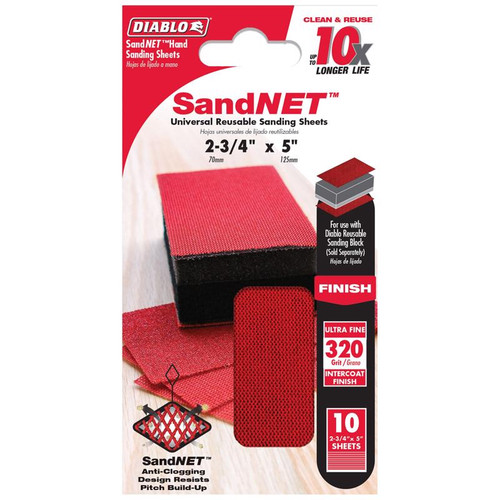 Diablo - DND234320S10N - SandNet 5 in. L X 2-3/4 in. W 320 Grit Ultra Fine Block Hand Sanding Pad
