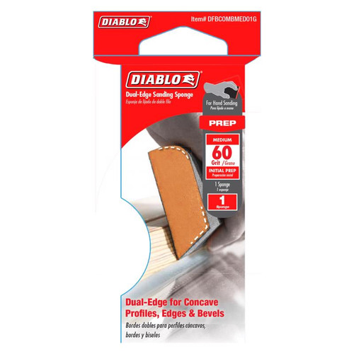 Diablo - DFBCOMBMED01G - 4 in. L X 2-1/2 in. W X 1 in. T 60 Grit Medium Dual Edge Sanding Sponge