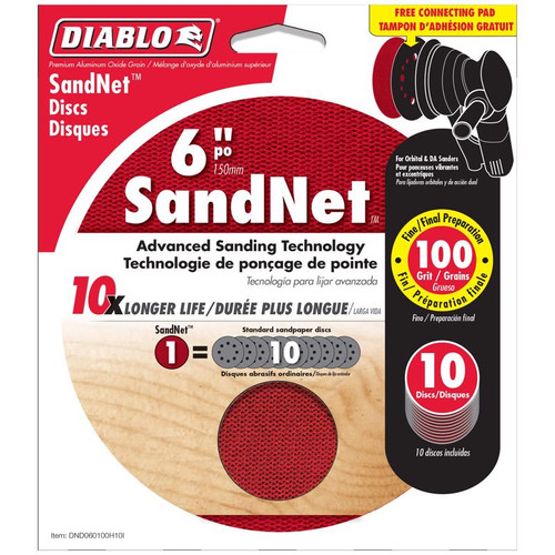 Diablo - DND060100H10I - SandNet 6 in. Ceramic Blend Hook and Lock Sanding Disc 100 Grit Medium 10 pk