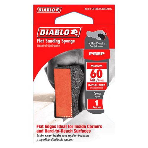 Diablo - DFBBLOCMED01G - 4 in. L X 2-1/2 in. W X 1 in. T 60 Grit Medium Flat Surface Sanding Sponge