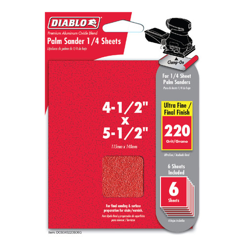 Diablo - DCS045220S06G - 5-1/2 in. L X 4-1/2 in. W 220 Grit Aluminum Oxide Sanding Sheet 6 pk