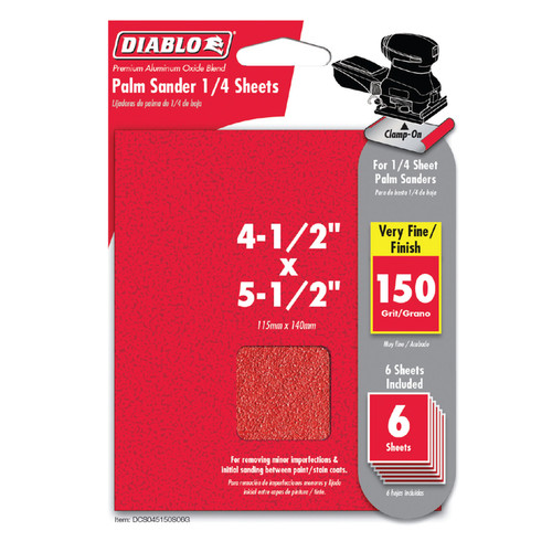 Diablo - DCS045150S06G - 5-1/2 in. L X 4-1/2 in. W 150 Grit Aluminum Oxide Sanding Sheet 6 pk