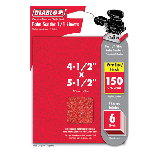 Diablo - DCS045060S06G - 5-1/2 in. L X 4-1/2 in. W 60 Grit Aluminum Oxide 1/4 Sheet Sandpaper 6 pk