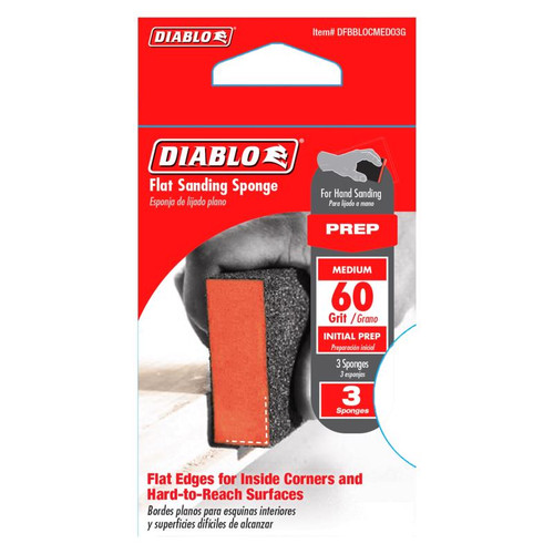 Diablo - DFBBLOCMED03G - 4 in. L X 2-1/2 in. W X 1 in. T 60 Grit Medium Flat Surface Sanding Sponge