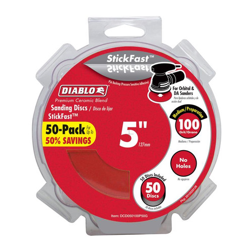 Diablo - DCD050100P50G - StickFast 5 in. Ceramic Blend Pressure Sensitive Adhesive Sanding Disc 100 Grit Medium 50 pk