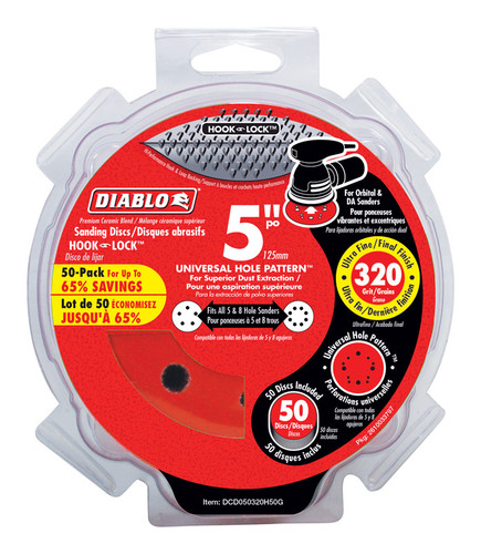 Diablo - DCD050320H50G - 5 in. Ceramic Blend Hook and Lock Sanding Disc 320 Grit Super Fine 50 pk