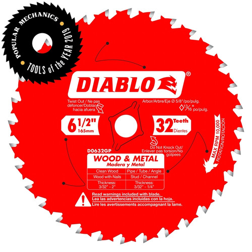 Diablo - D0632GPA - 6-1/2 in. D X 5/8 in. S Carbide Wood and Metal Saw Blade 32 teeth 1 pk