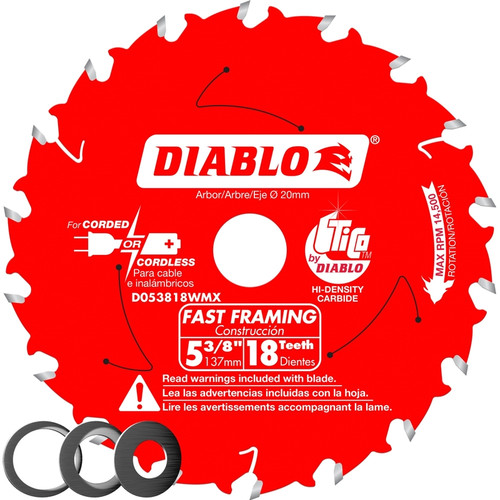 Diablo - D053818WMX - 5-3/8 in. D X 20 mm S Carbide Fast Framing Saw Blade 18 teeth 1 pk