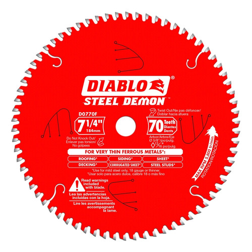 Diablo - D0770FA - Steel Demon 7-1/4 in. D X 5/8 in. S Carbide Ferrous Metal Saw Blade 70 teeth 1 pc