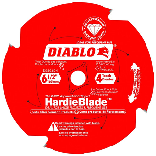 Diablo - D0604DH - HardieBlade 6-1/2 in. D X 5/8 in. S PCD Fiber Cement Blade 4 teeth 1 pk