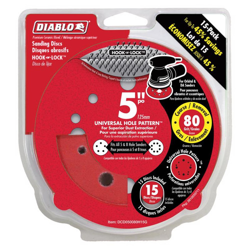 Diablo - DCD050080H15G - 5 in. Ceramic Blend Hook and Lock Sanding Disc 80 Grit Coarse 15 pk