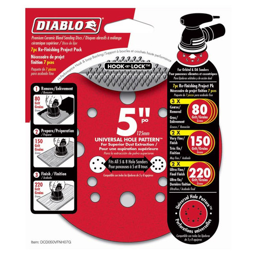 Diablo - DCD050VFNH07G - 5 in. Ceramic Blend Hook and Lock Sanding Disc Assorted Grit Assorted 7 pc