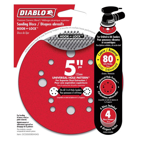 Diablo - DCD050080H04G - 5 in. Ceramic Blend Hook and Lock Sanding Disc 80 Grit Coarse 4 pk