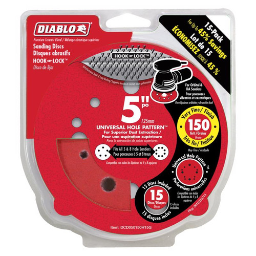 Diablo - DCD050150H15G - 5 in. Ceramic Blend Hook and Lock Sanding Disc 150 Grit Very Fine 15 pk