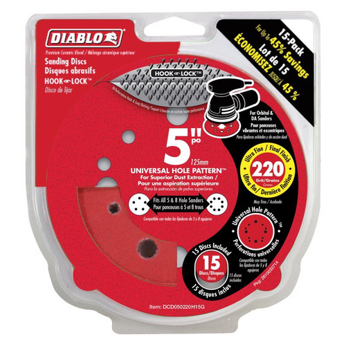 Diablo - DCD050220H15G - 5 in. Ceramic Blend Hook and Lock Sanding Disc 220 Grit Ultra Fine 15 pk