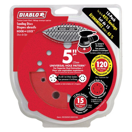 Diablo - DCD050120H15G - 5 in. Ceramic Blend Hook and Lock Sanding Disc 120 Grit Medium 15 pk