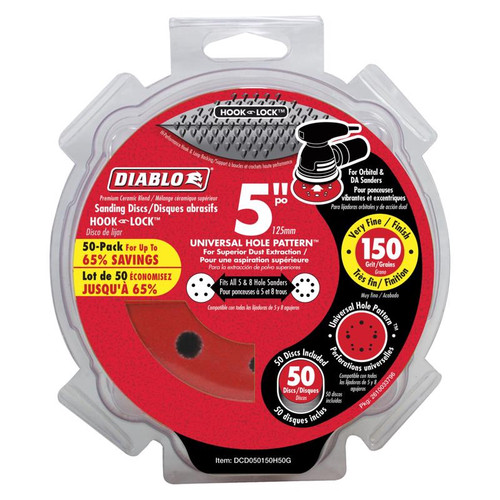 Diablo - DCD050150H50G - 5 in. Ceramic Blend Hook and Lock Sanding Disc 150 Grit Very Fine 50 pk