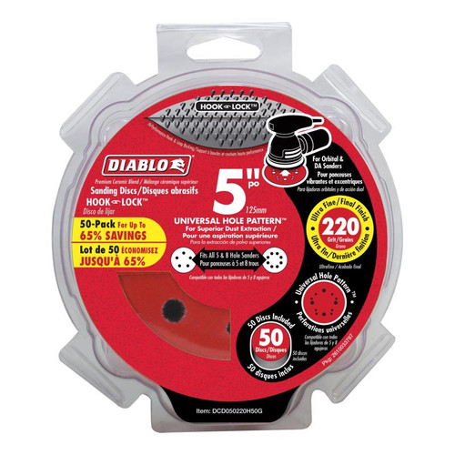 Diablo - DCD050220H50G - 5 in. Ceramic Blend Hook and Lock Sanding Disc 220 Grit Ultra Fine 50 pk
