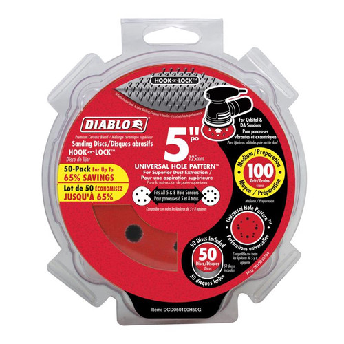 Diablo - DCD050100H50G - 5 in. Ceramic Blend Hook and Lock Sanding Disc 100 Grit Medium 50 pk