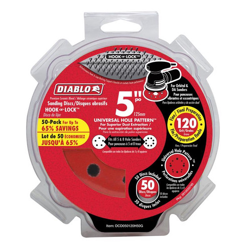 Diablo - DCD050120H50G - 5 in. Ceramic Blend Hook and Lock Sanding Disc 120 Grit Medium 50 pk