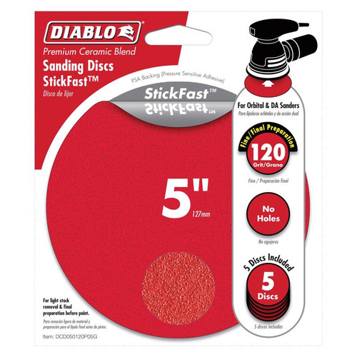 Diablo - DCD050120P05G - StickFast 5 in. Ceramic Blend Pressure Sensitive Adhesive Sanding Disc 120 Grit Fine 5 pk