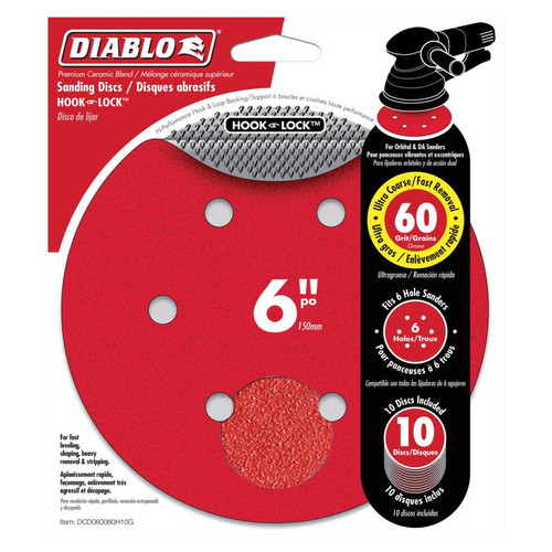 Diablo - DCD060060H10G - 6 in. Ceramic Blend Hook and Lock Sanding Disc 60 Grit Ultra Coarse 10 pk